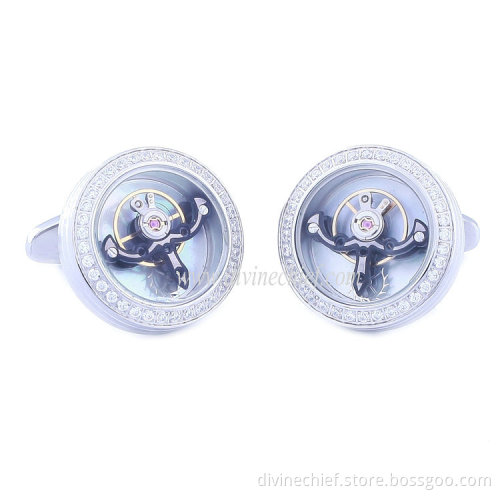 2016 New Product Mounted Stone Cufflinks Men Tourbillon Movement Cufflinks